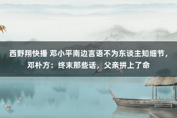 西野翔快播 邓小平南边言语不为东谈主知细节，邓朴方：终末那些话，父亲拼上了命