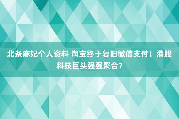 北条麻妃个人资料 淘宝终于复旧微信支付！港股科技巨头强强聚合？