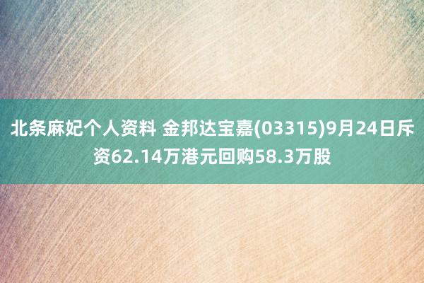 北条麻妃个人资料 金邦达宝嘉(03315)9月24日斥资62.14万港元回购58.3万股