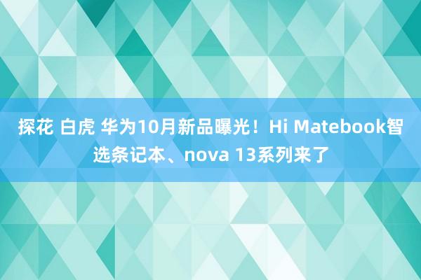 探花 白虎 华为10月新品曝光！Hi Matebook智选条记本、nova 13系列来了