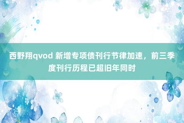 西野翔qvod 新增专项债刊行节律加速，前三季度刊行历程已超旧年同时