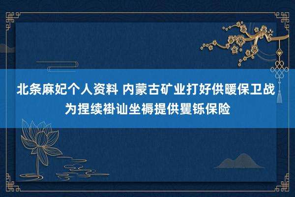 北条麻妃个人资料 内蒙古矿业打好供暖保卫战 为捏续褂讪坐褥提供矍铄保险