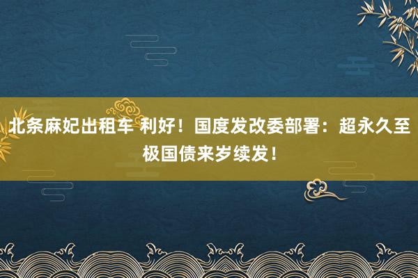 北条麻妃出租车 利好！国度发改委部署：超永久至极国债来岁续发！