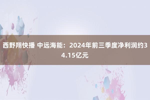 西野翔快播 中远海能：2024年前三季度净利润约34.15亿元