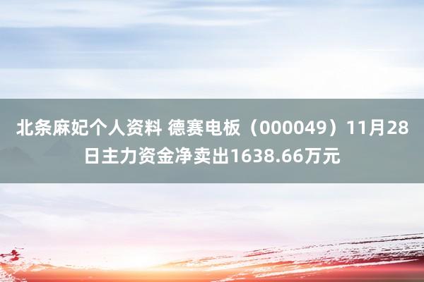 北条麻妃个人资料 德赛电板（000049）11月28日主力资金净卖出1638.66万元