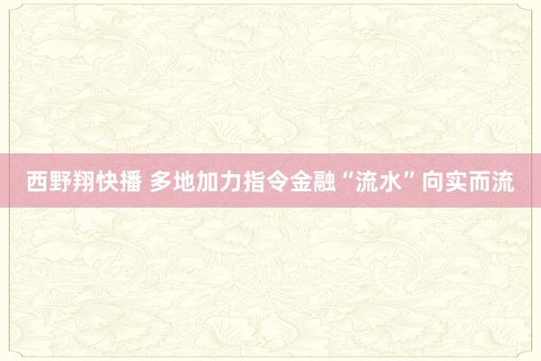 西野翔快播 多地加力指令金融“流水”向实而流