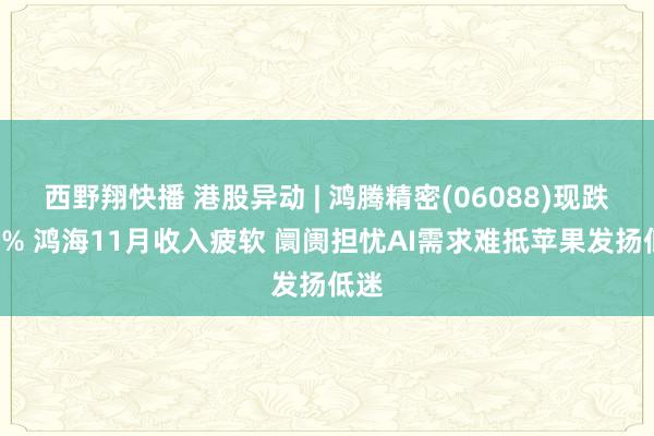 西野翔快播 港股异动 | 鸿腾精密(06088)现跌超5% 鸿海11月收入疲软 阛阓担忧AI需求难抵苹果发扬低迷