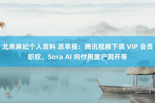 北条麻妃个人资料 派早报：腾讯视频下调 VIP 会员职权、Sora AI 向付用度户洞开等