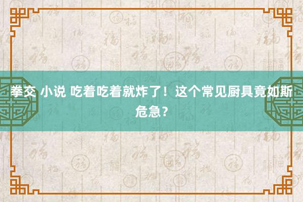 拳交 小说 吃着吃着就炸了！这个常见厨具竟如斯危急？