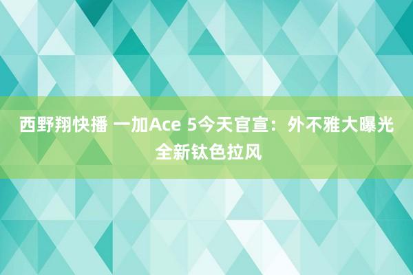 西野翔快播 一加Ace 5今天官宣：外不雅大曝光 全新钛色拉风