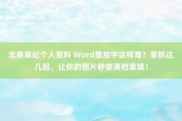 北条麻妃个人资料 Word里加字这样难？掌抓这几招，让你的图片秒变高档案牍！